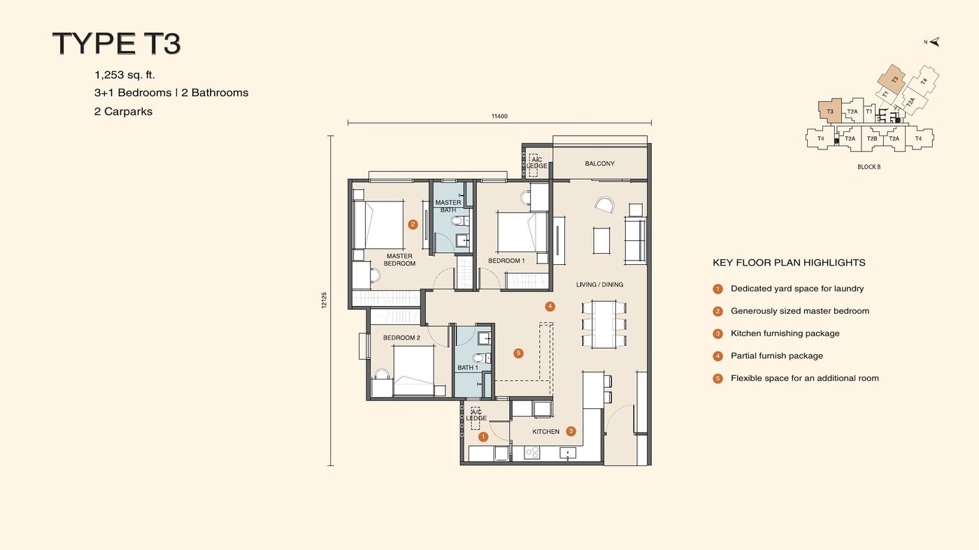 Type T3 floor plan
