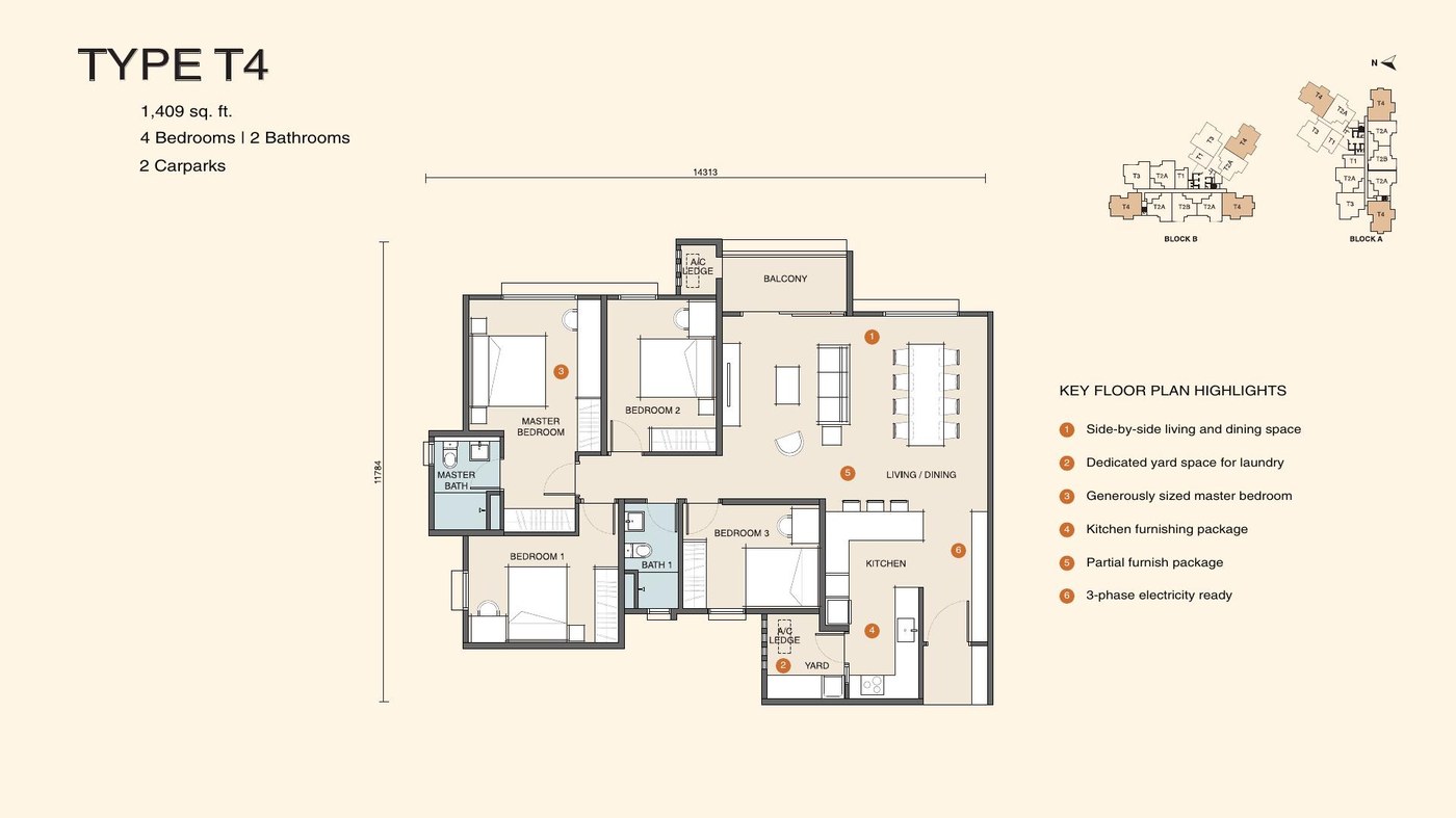 Type T4 floor plan