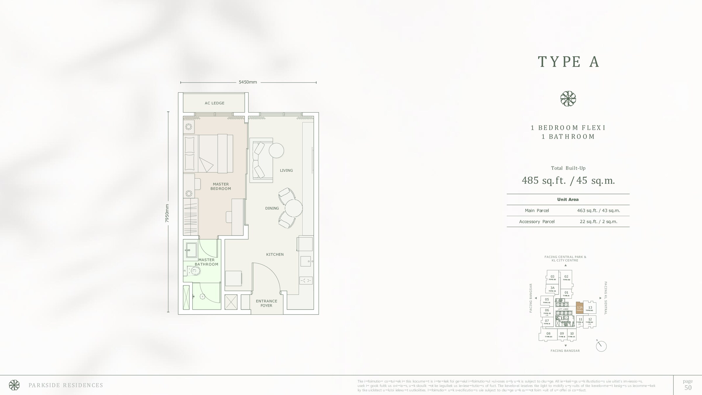 Parkside Residences Bangsar Type A floor plan, 485 sq ft