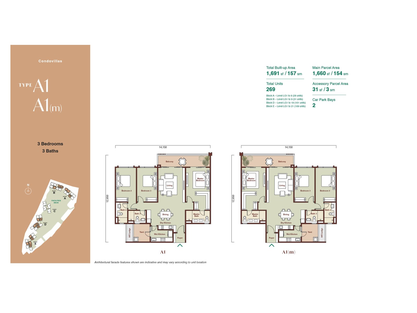 Zenia Condovilla Type A1 1691 sq ft floor plan