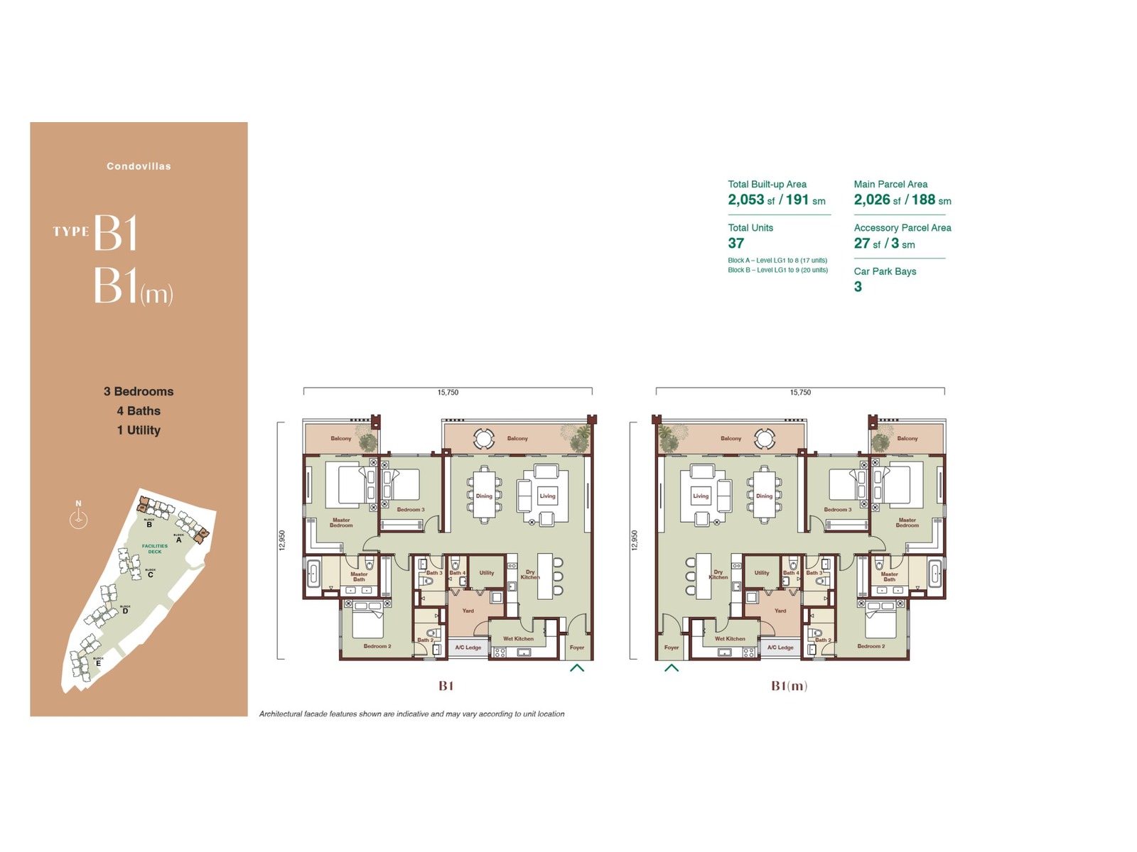Zenia Condovilla Type B1 2053 sq ft floor plan